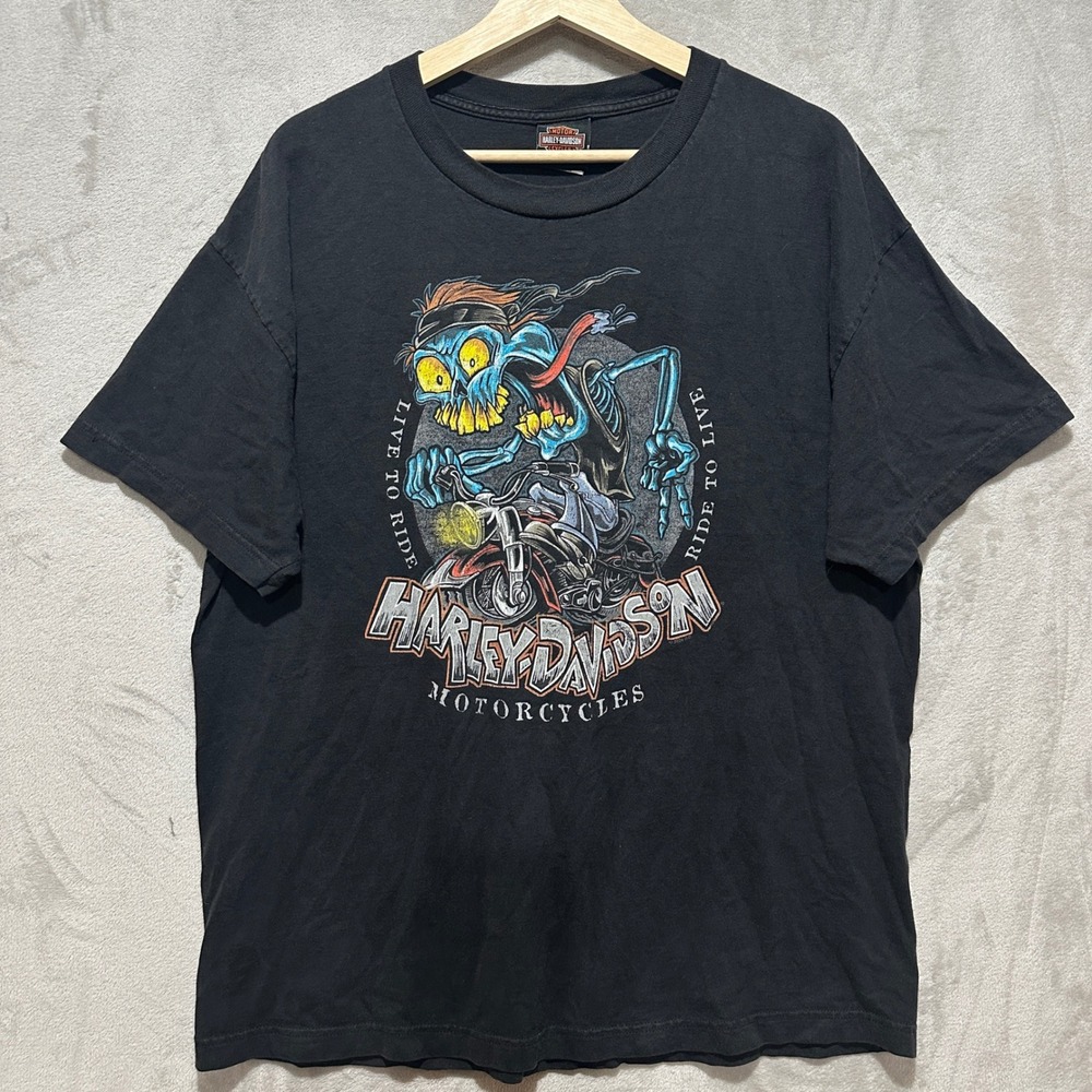 Harley-Davidson Motorcycle Graphic Print T-shirt Live To Ride Ride To Live